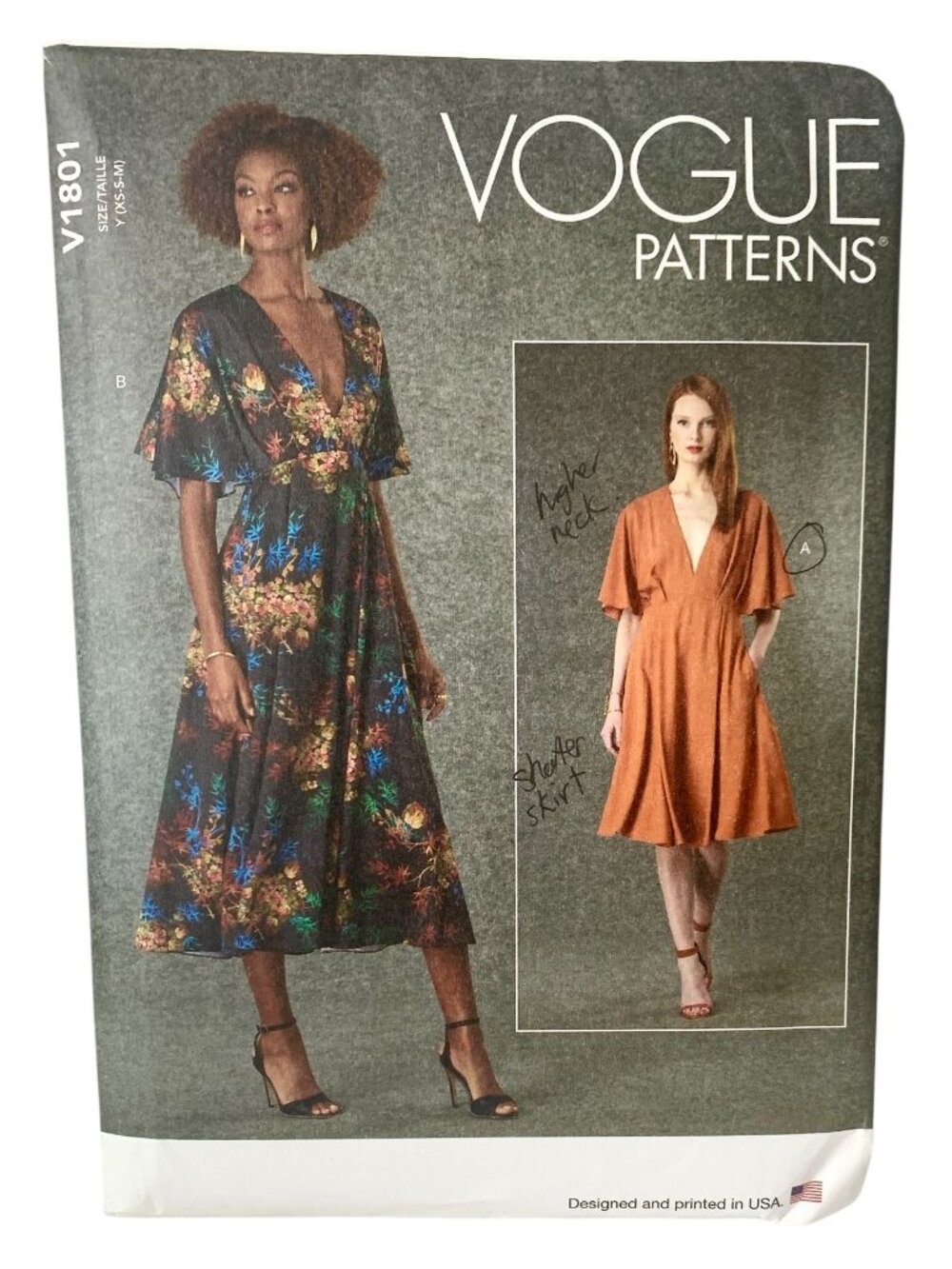 Vogue V1801 Pattern Misses' Loose Fitting Dress Size XSm S M Uncut